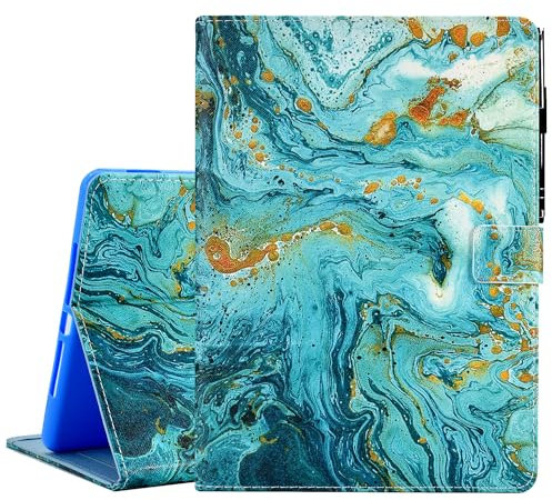 KEROM Hülle für Fire HD 10 und Fire HD 10 Plus Tablet (11. Generation, 2021) - Premium PU Leder Stand Case Schutzhülle mit Auto Schlaf/Wach Funktion, Grüner Marmor