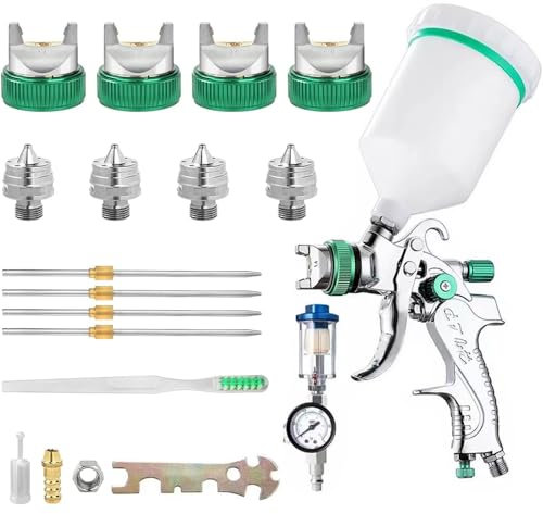 WOOLUCK® HVLP pistola a spruzzo per verniciare con ugelli da 1,4/1,7/2,0/2,5 mm,Aerografo per verniciare 600ml, per pareti,autoveicoli, riparazioni di mobili (verde)
