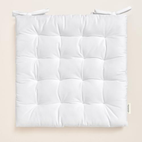 ROOM99 Nova Stuhlkisse 40 x 40 x 4,5 cm Sitzkisse Sitzpolster mit bändern Zierkissen Stuhl Boden Bodenkissen Kissen Outdoor Indoor Wohnzimmer Velvet Samt Weiß,1 Stück
