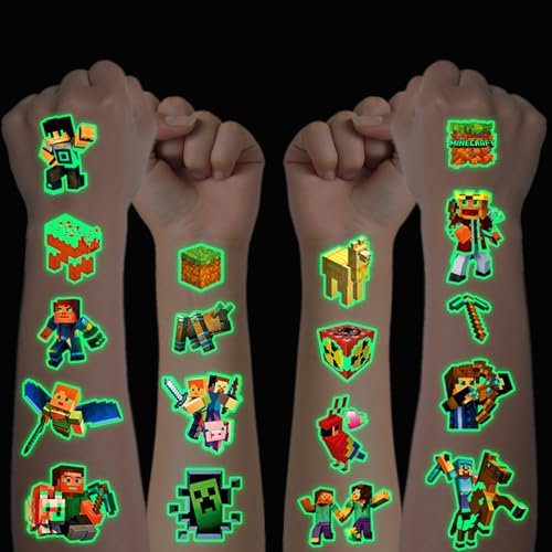 Tattoo Kinder, 12 Blätter Leuchtendes Temporäre Tattoo Set für Jungen Mädchen Kindertattoos Wasserdicht für Geburtstagsgeschenke Kindergeburtstag Mitgebsel Festival Party Deko