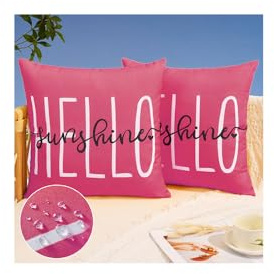DFXSZ 020H16 Outdoor-Kissenbezüge mit Aufschrift Hello Sunshine, wasserdicht, für Sommer, Outdoor, Dekoration, Terrasse, Garten, Sofa, Couch, Hot Pink, 40,6 x 40,6 cm, 2 Stück