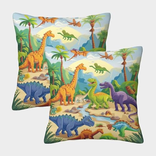 MXRMXR Dinosaurier 2er Set Kissenhülle Kissenbezug Dekokissen für Sofa Schlafzimmer Gartenbett 40x40cm