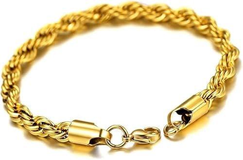 Gold Twisted Rope Bracelet Hip Hop Jewelry 316L Stainless Steel For Men and Women's Thick Rope Chain Bracelet for Men and women Gold Bracelet (6mm)