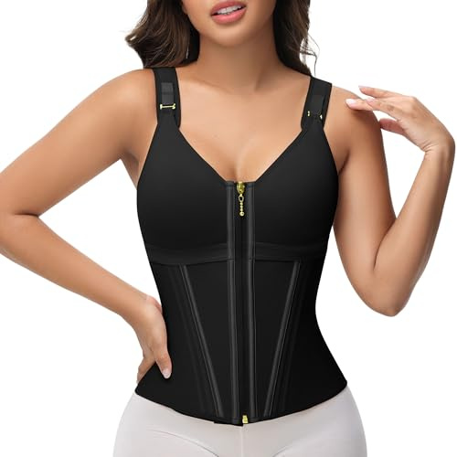 SHAPSHE Waist Trainer Corset for Women Tummy Control Sport Workout Body Shaper Vest for Women Postpartum Gym Zipper and Hooks