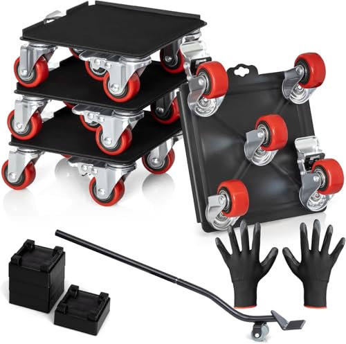 Heavy Duty Furniture Movers with Wheels Furniture Dolly Kit Moving Furniture Lift Mover Tool Set Wheels Piano Dolly Pool Table Dollies Double Bearings Locks Max Capacity 2000 lb 6.9x6.3 Black-Red