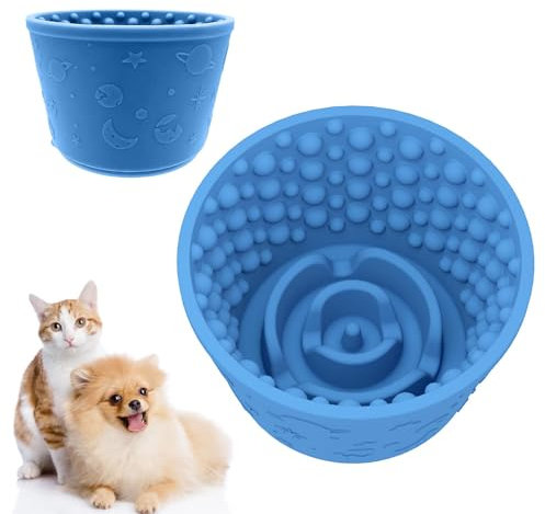 Zueyen Petite gamelle anti-glouton pour chien - En silicone avec effet antidérapant pour une alimentation saine et moins de ballonnements (bleu marine)