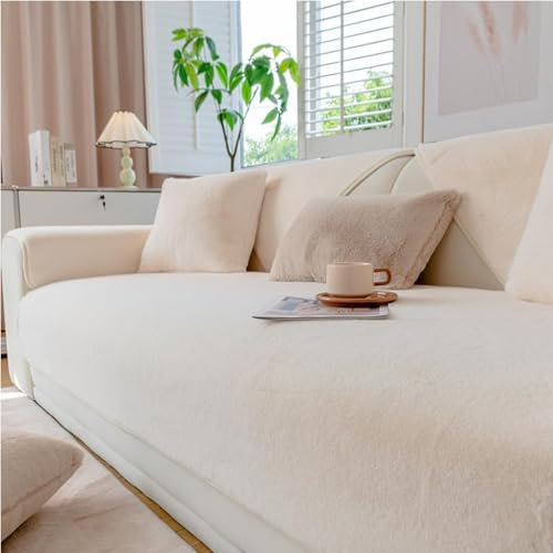 GKXLH Sofa überzug Waschbar - Neu Weiche Nerz Samt Sofabezug 1 2 3 Sitzer, Anti-Rutsch Sofa Cover, Couch überzug Ecke Sofa Bezug für Sektionssofa, Sofa überzug L Form Möbelschützer (Beige Weiß)