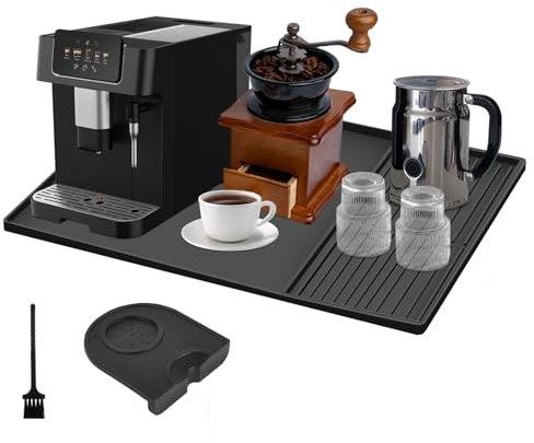 Hafuvool 3Pcs Silicone Coffee Mat Set – Large Non-Slip Coffee Machine Mat (61x40.5cm) with Raised Edges and Coffee Tamper Mat, Heat-Resistant Dish Drying Mat Countertop Protector for Home & Café Use