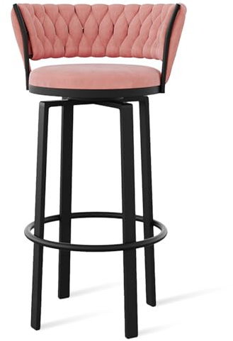 360 ° drehbare Barhocker, 1er-/2er-/3er-Set, offene Barhocker aus Samt mit gewebter Rückenlehne und gold-/schwarzer Fußstütze, Esszimmerstühle für Kücheninsel und Pub, rosa-schwarze Beine, 1 Stück