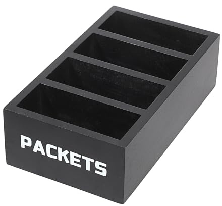 OGANAZI Gewürzpackung Aufbewahrungsbox Schwarz Holz Organizer mit 4 Fächern Gewürzspender für Kaffeekapsel, Teebeutel, Espresso, Snack Vielseitig Gewürzbehälter für Picknick, Party, Essen 26x15x8 cm