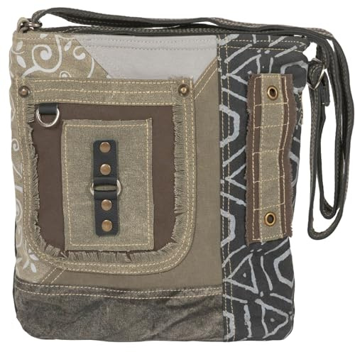 Sunsa Taschen Damen. Patchwork Umhängetasche aus Canvas/Leinwand & Leder | Handtasche Patchwork Design. Mittelgroße Damentasche mit viel Fächer. Crossbody als Geschenkideen für Frauen