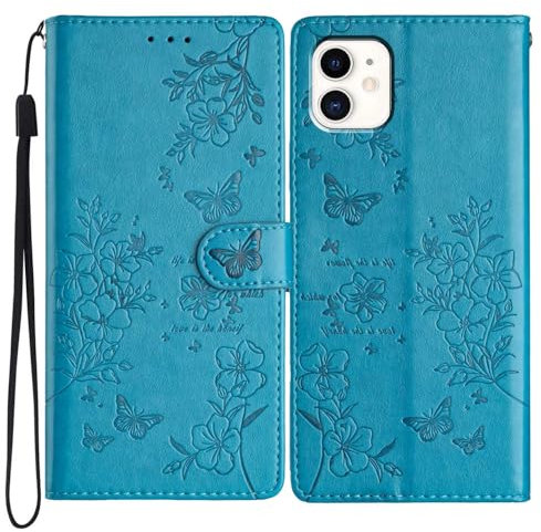 Reevermap for iPhone 11 Case Flip Wallet Case Shockproof PU Leather Butterfly Magnetic Bumper Cover for iPhone 11 Phone Case with Kickstand Card Holder, Blue