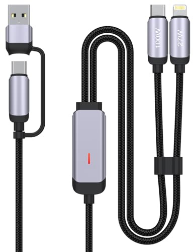 USB C and Lightn-ing Cable 2-in-1, 100W 5A USB C/A Fast Charger Cord, Charging & Data Sync with LED Indicator for iPhone 16/16 Pro Max/15 Series, MacBook Air/Mini/Pro, and More (Braided, 6FT/Black)