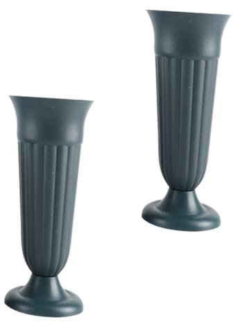 SEWOART Vase De Cône Funéraire Plastique Vert pour Cimetière Extérieur, Lot De 2 Supports pour Fleurs Artificielles Stables Piquet, Décoration Tombale Et Jardin