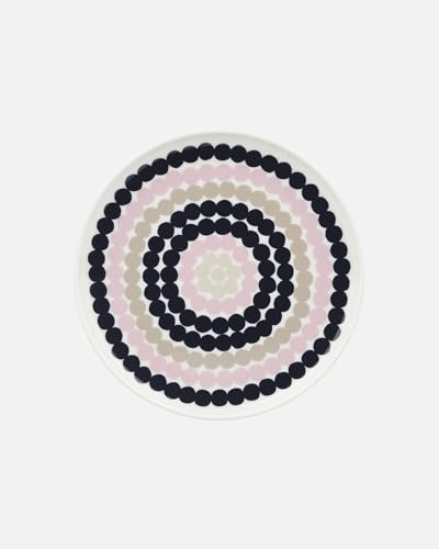 MARIMEKKO Oiva Räsymatto Speiseteller (Beige und Rosa) - ikonisches Steinzeug zur Verfeinerung Ihrer Kücheneinrichtung - stilvolle Porzellan Essteller um Ihr Speiseerlebnis auf die nächste Stufe zu