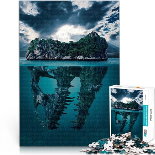 1000-teiliges Puzzle Mystery Island Dinosaurier Aus Holz，Geeignet für Personen ab 14 Jahren Anti-Stress-Familienspiel schwierige Herausforderung Lustiges Geschenk für die ganze Familie。