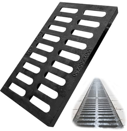 LUNAIZHUO Griglia di Scarico in Ghisa, Tombino Pesante, Chiusino Pozzetto Esterno, Griglia Scolo Acqua Piovana Resistente Nera per Seminterrato, Cortile, Scuola(20x50cm/8x20in)