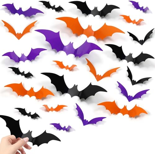 72 Piezas Halloween Decoraciones Pegatinas de Pared de Murciélago 3D Interior Murciélagos Pegatinas 4 Tamaños Adhesivo Decoración para Windows, Exterior, Interior, Fiesta DIY