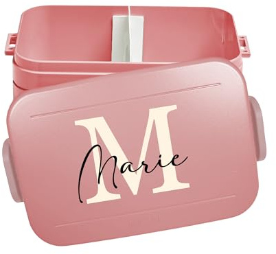 Mepal Lunchbox Take a Break personalisiert, Brotdose mit Trenneinsatz, Lunch Box mit Name, Bento Box Trennsteg Buchstabe Initiale Midi Rot