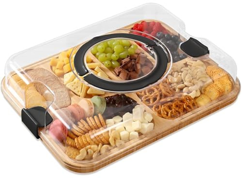 Rachlicy Charcuterie Board with Lid Bamboo Charcuterie Boards 6 Compartments Serving Tray for Kitchen Food Snack