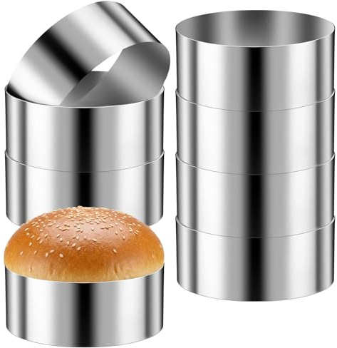 Acellegic 8 Pack 4 Inch Hamburger Bun Rings Mold, Round Baking Tool