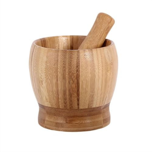 Bambus-Mörser und Stößel-Set – Gewürzmühle aus natürlichem Holz für Knoblauch, Pfeffer, Kräuter, großes Fassungsvermögen, Küchenwerkzeug (ohne Deckel)