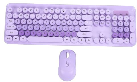 Taidda Wireless Cute Keyboard and Mouse Combo, Retro Typewriter Style Round Keycaps, Plug and Play 2.4GHz with 12 Multimedia Hotkeys, 104 Keys Keyboard for PC Laptop Desktop (Purple)