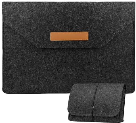 Diffaxy 15 Zoll Laptop Tasche, Laptop Hülle mit 5 Zoll Netzteilbeutel, Hellschwarz Aktentasche, Schlankes Profil Essentialbag für Lernen und Arbeiten Im Freien