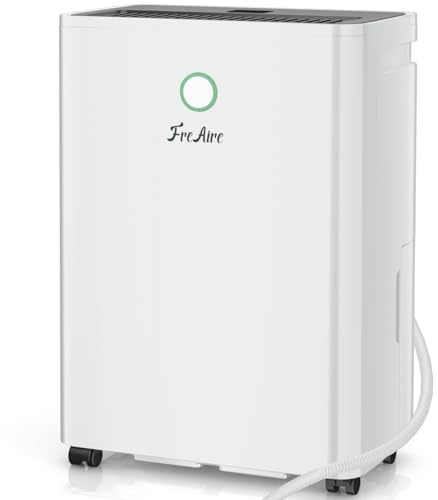 FreAire Luftentfeuchter für Zuhause, 180 m², 1,8 m Ablaufschlauch, 1,8 l Wassertank, 3-farbige Luftfeuchtigkeit, hellgrauweiß