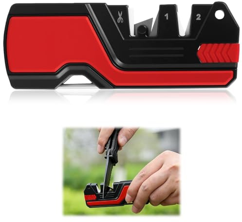 6 in 1 Messerschärfer für Outdoor und Camping – Mit einstellbarem Winkel, Keramik- & Karbid-Schliff, Schärfstab, Feuerstarter und Signalpfeife