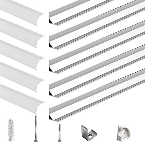 Wilktop LED Profile Aluminium für Led Stripes/Streifen/Strip, 5X1M Led Alu Profil V Form Eckprofil, Led Leiste Kanal with Milchig Weißer Abdeckung, Indirekte Beleuchtung Decke Diffusor