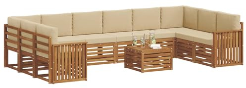 vidaXL Sofagarnituren 11 pcs Natur und Beige Massivholz Akazie, Gartenlounge, modernes Outdoorsofa, sicheres Sitzset, gemütliche Terrassenmöbel