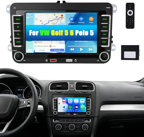 CAMECHO VW Golf 5 Wireless CarPlay Autoradio per Golf 6 Polo con Android Auto, Schermo Tattile IPS da 7 Pollici 2 DIN Radio per Golf 5 con Bluetooth AM/FM/RDS Mirror Link Due Porte USB SWC + Canbus