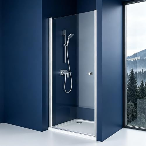 BOOSLOON Duschtür 75x185 cm Nischentür Duschabtrennung Pendeltür Drehtür Schwingtür Dusche Duschwand Glas Duschtrennwand Nischendrehtür – 6 mm ESG-Glas