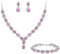 Clearine Damen Hochzeit Braut Tropfen CZ Unendlichekeit Figur 8 Y-Halskette Tennis Armband Dangle Ohrringe Set Pink Turmalin Farbe Silber-Ton
