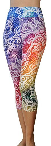 Comfy Yoga Hose – Workout-Caprihose – hohe Taille Workout Leggings für Damen – leichte bedruckte Yoga Leggings, Yoga Taille Capri Rainbow Lace, Einheitsgröße