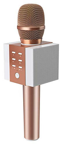 TOSING drahtloses Bluetooth Karaokemikrofon, lauteres Volumen 10W Energie, mehr Baß, 3-in-1 beweglicher Handdoppeltsprecher-Mic-Maschine für Tv/Android/PC (Rose Gold)