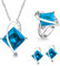 Uloveido Frauen Geometrische Form Simulierte Blautopas Silber Kette Halskette Ohrstecker Ringe Hübsche Brautschmuck Set (Blau, Größe 57) T295