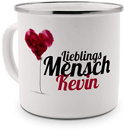 printplanet Emaille-Tasse mit Namen Kevin - Metallbecher mit Design Lieblingsmensch - Nostalgie-Becher, Camping-Tasse, Blechtasse, Farbe Silber