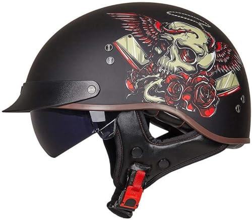 EBAYIN Casque Moto Homme Homologué Casque Bol Homologué Casque Moto Vintage Casque Jet pour Moto Casque Scooter Homme ECE Homologué Pilote Jet Casque Personnalité Casque de Moto,J-XL=（61~62cm）