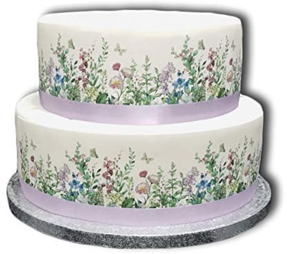 Top That Edible Decor Sheet Wild Flower & Butterfly Themed Border Ribbon - Perfect for Larger cakes - Easy to Use