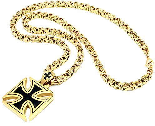 Schmuck-Checker Eisernes Kreuz Anhänger aus Edelstahl 18k vergoldet schwarz Gold 60cm Königskette Biker Bikerschmuck Bikerkette Männer-Schmuck Herren Schmuck Geschenk