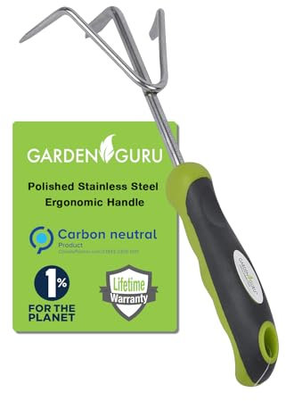 Garden Guru Râteau de cultivateur Manuel – Acier Inoxydable pour Une résistance Ultime – Résistant à la Rouille – Poignée Ergonomique – Idéal pour Le Jardinage, la Culture et Le désherbage