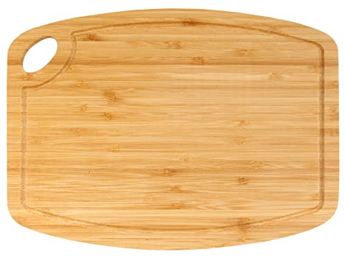 BambooMN Natural Bamboo Cutting Board w/Juice Groove and Hanging Hole - 11.75 x 8.63 x 0.4 - Vertical Cut - 1 Piece