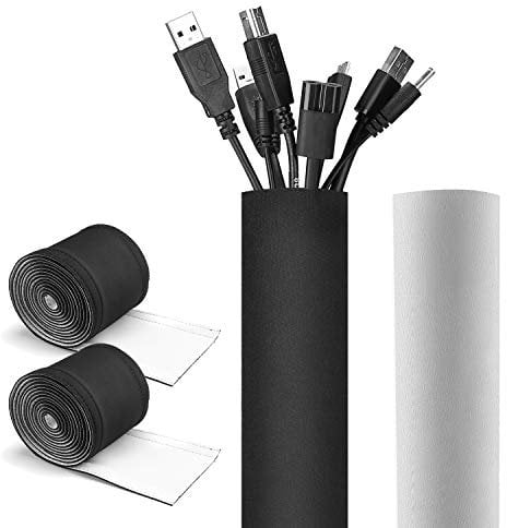 JOTO Uni Kabelschlauch [2 Stück] 11CM×330CM Klettverschluss mit Einstellbar Durchmesser Reversibel Schwarz/Weiß,Flexible Cord Organizer Kabelhülle Schutz System für des TV, Computer, Heimkino -Small