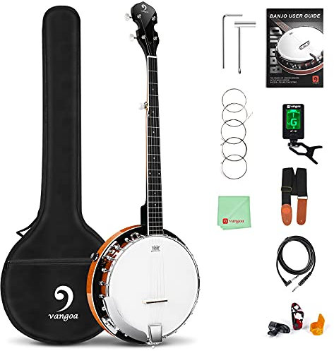 Vangoa VBJ-4E Banjo mit 5 Saiten, Mahagoni, elektrisches Banjo-Set mit Resonator, mit Starter-Anleitung (evtl. nicht in deutscher Sprache), Anfänger-Set
