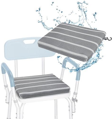 Shower Seat Cushion for Inside Shower, Shower Chair Cushion Bath Seat Mat for Seniors, Padded Shower Transfer Bench Pillow Bath Chair Pad for Elderly, Bathtub Seat Cushion, 4D Mesh Pad with Hook
