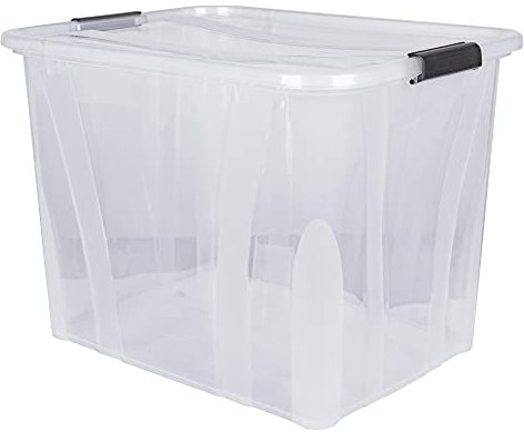 goodsforbusiness GmbH Aufbewahrungsbox + Deckel L 51 x B 38,5 x H 36,8 cm - 55 Liter Lagerbox transparent stapelbar | Lebensmittelbox lebensmittelgeeignet | Transportbox Kunststoffbox Wohnmobilbox