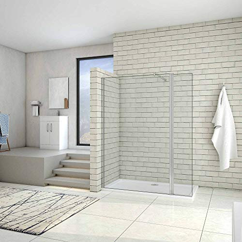 AICA paroi de douche 120x200cm+30x200cm paroi de douche à l'italienne avec un retour de 30cm et une barre de fixation extensible