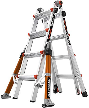 Little Giant Ladders 1304-024 Conquest All-Terrain Multi-purpose Ladders, 4 Tread, Side Mounted Stabiliser Bars, Heavy-wall Military Grade Construction, EN131